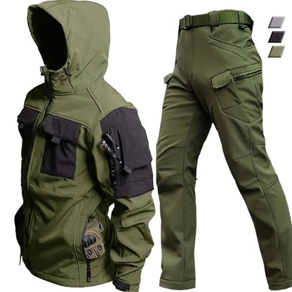 Męski komplet outdoorowy softshell z poliamidu – ciemnozielony
