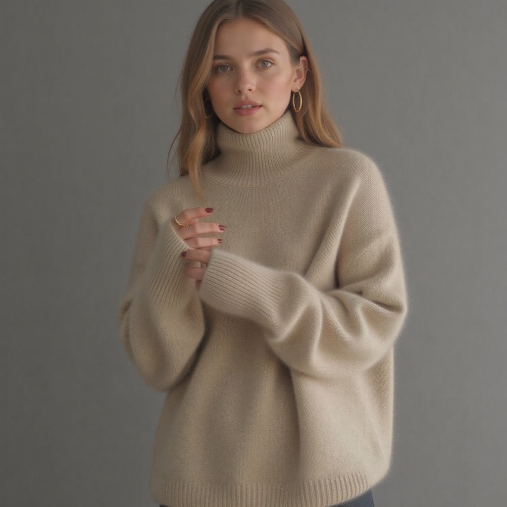 Sweter damski oversize z golfem – miękka dzianina