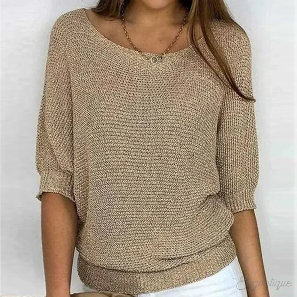 Damski dzianinowy sweter z bawełny – elegancki, beżowy