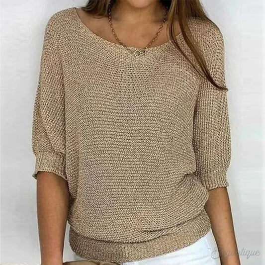 Damski dzianinowy sweter z bawełny – elegancki, beżowy