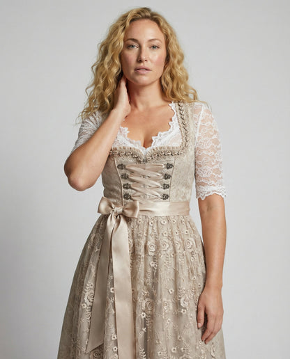 Sukienka dirndl damska – kwiatowy żakard i koronka