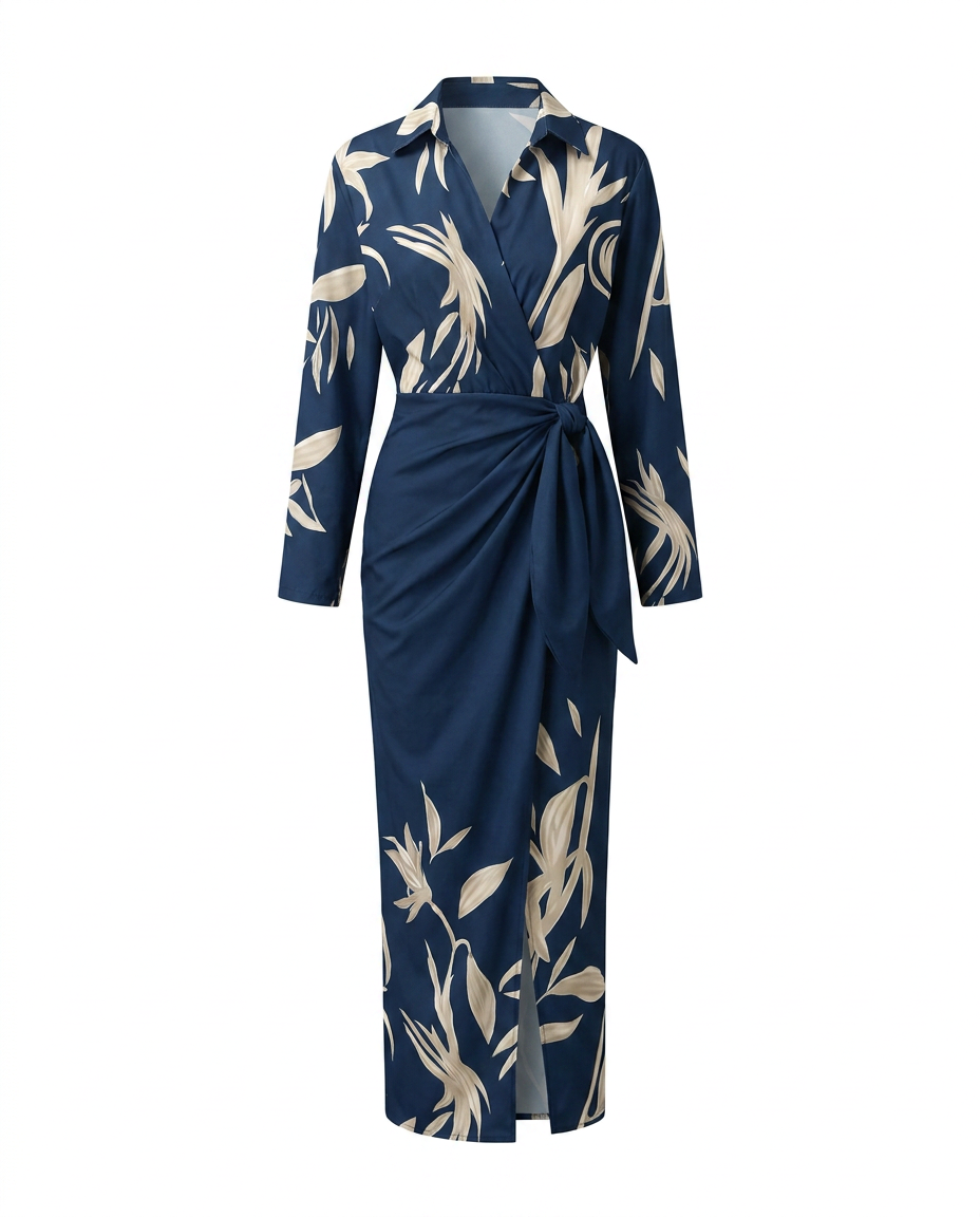 Sukienka maxi w liście – niebieska