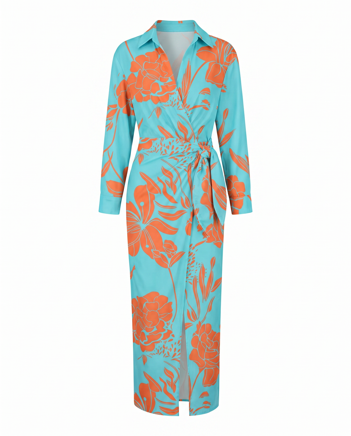 Sukienka maxi w liście – jasnoniebieska