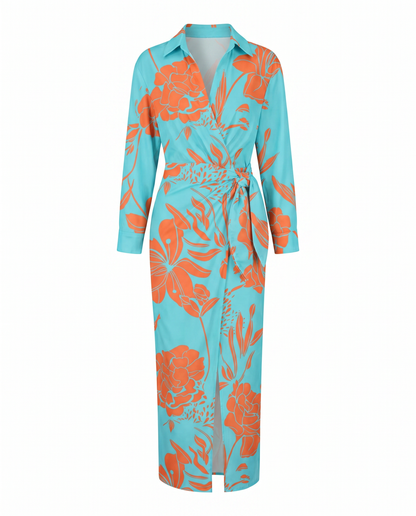 Sukienka maxi w liście – jasnoniebieska